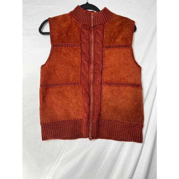 Vtg Designers Studio Originals Brown and Orange Leather and Knit Vest -‎ Size M - Picture 1 of 4